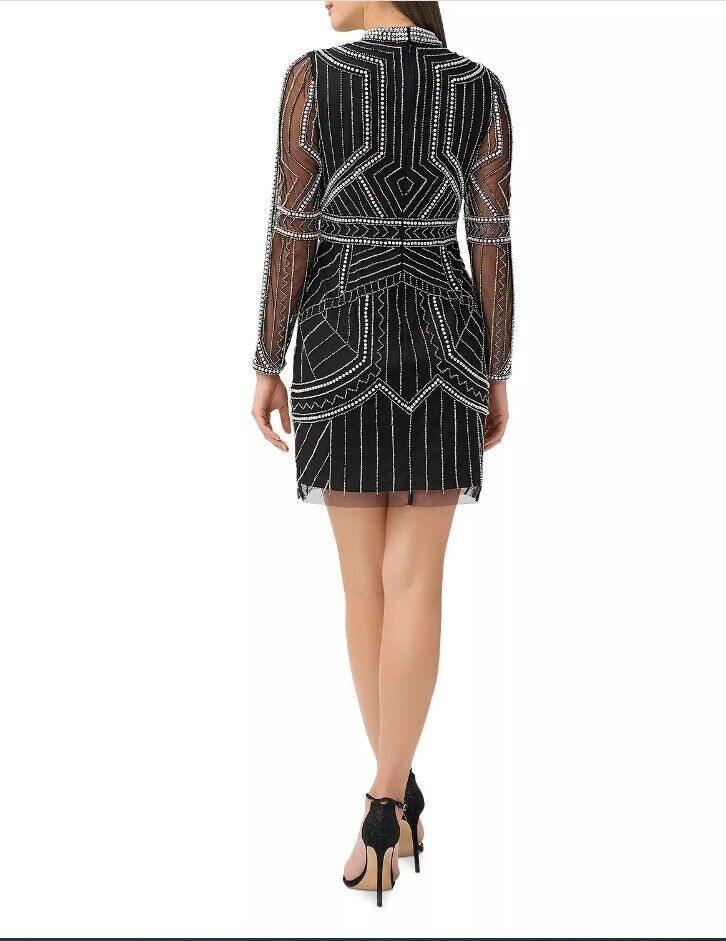 AIDAN BY AIDAN MATTOX Embellished Mock Neck Dress Black Sz 4 AIDAN MATTOX Dress