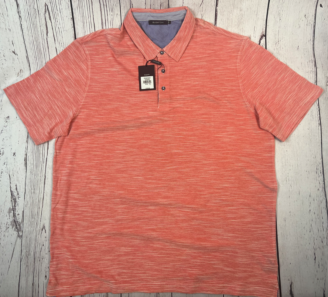 Bugatchi Mens Shaped Fit Cotton Tee Shirt Sleeve Knit Polo Shirt Pink Coral XXL
