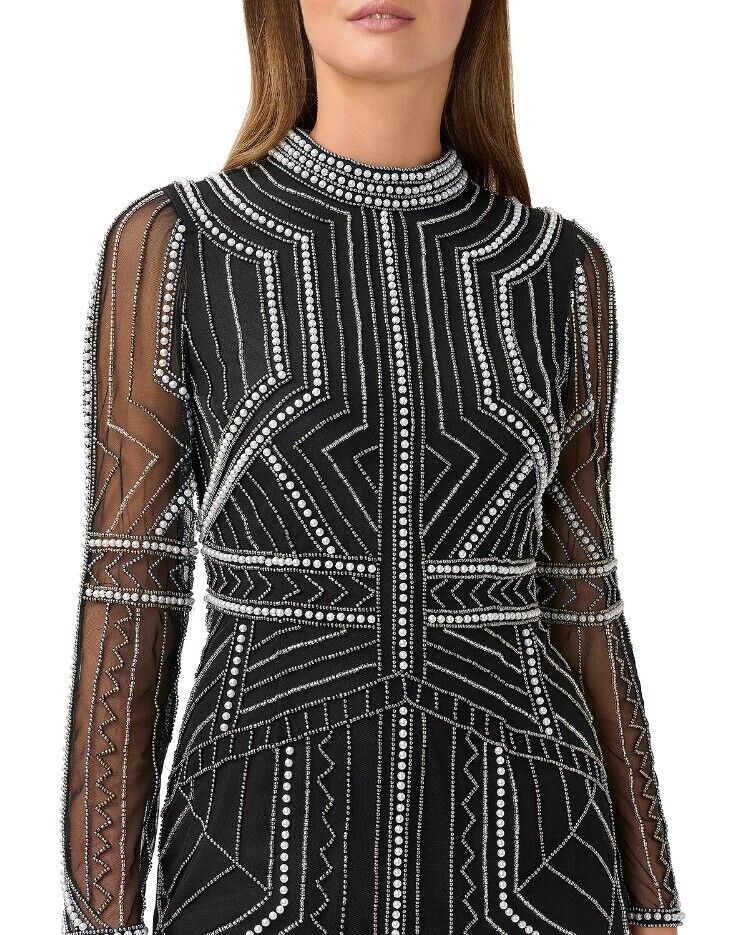 AIDAN BY AIDAN MATTOX Embellished Mock Neck Dress Black Sz 4 AIDAN MATTOX Dress