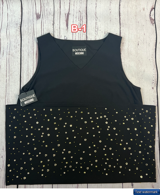 Boutique Moschino Dress 14 Silk Black Golden Star Moschino Designer Women Dress