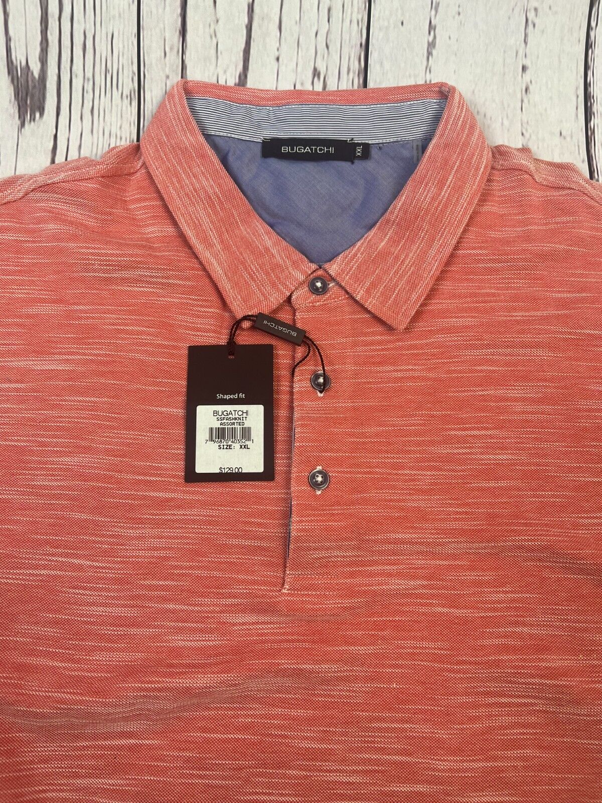 Bugatchi Mens Shaped Fit Cotton Tee Shirt Sleeve Knit Polo Shirt Pink Coral XXL
