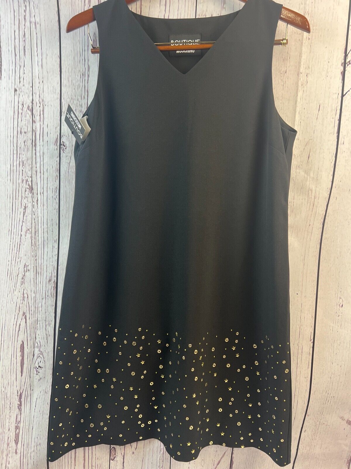 Boutique Moschino Dress 14 Silk Black Golden Star Moschino Designer Women Dress