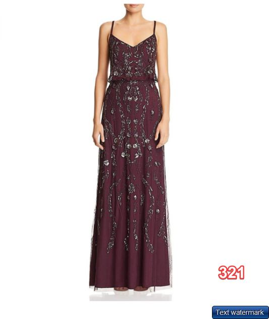 Adrianna Papell Womens Spaghetti Strap Floral Beaded Blouson Dress Night Plum 16