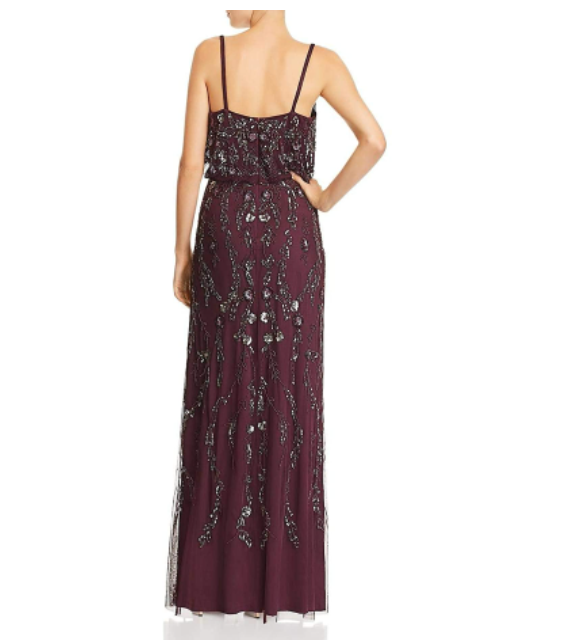 Adrianna Papell Womens Spaghetti Strap Floral Beaded Blouson Dress Night Plum 16