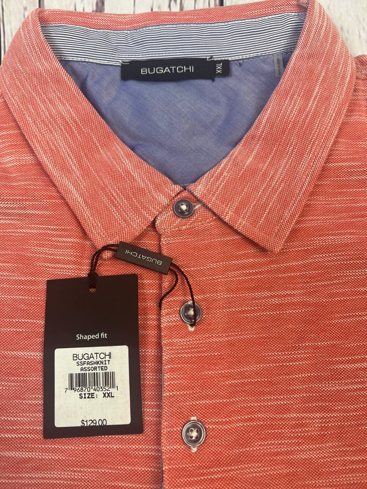 Bugatchi Mens Shaped Fit Cotton Tee Shirt Sleeve Knit Polo Shirt Pink Coral XXL