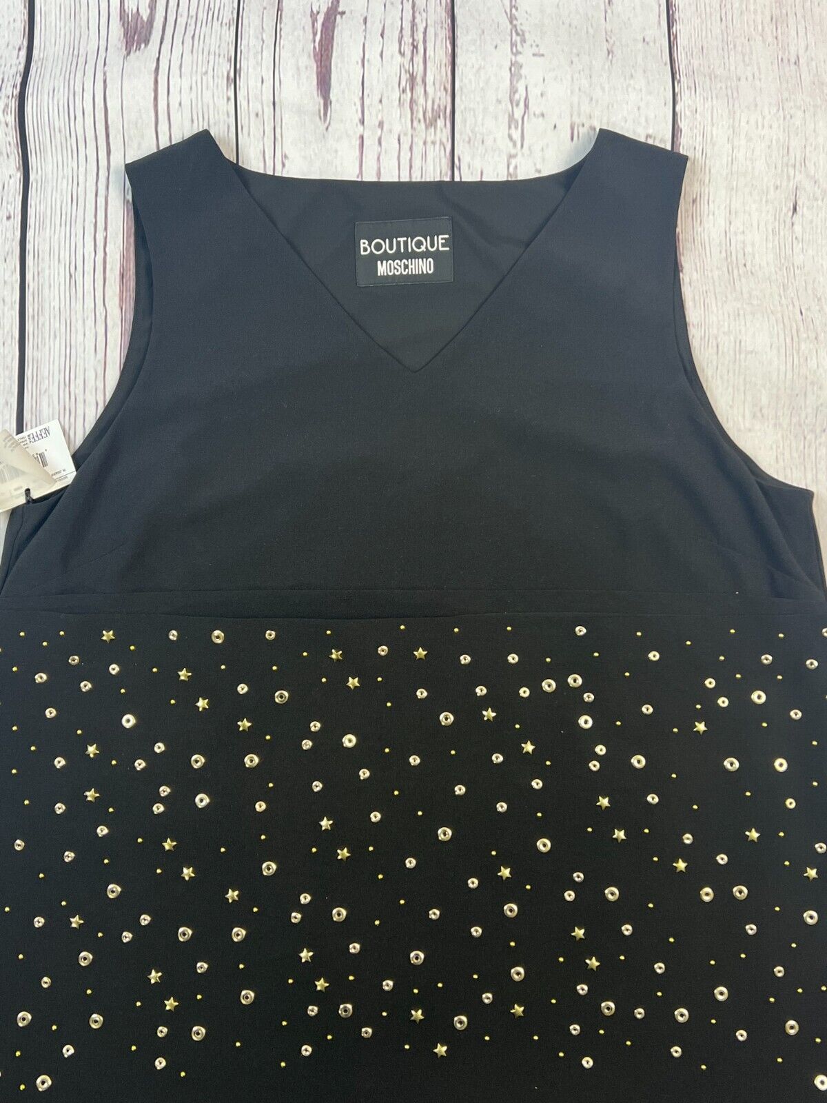 Boutique Moschino Dress 14 Silk Black Golden Star Moschino Designer Women Dress