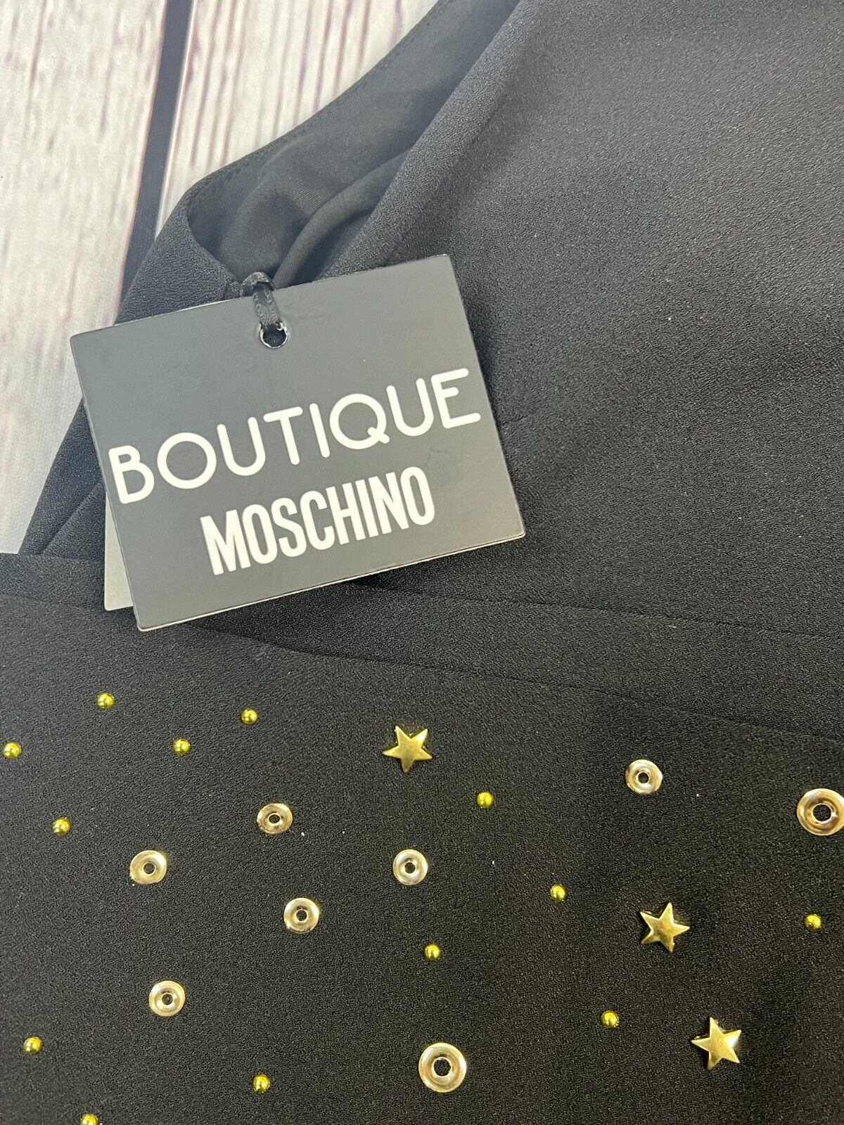 Boutique Moschino Dress 14 Silk Black Golden Star Moschino Designer Women Dress