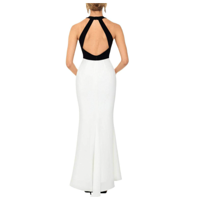 Xscape Womens Satin Bow Top Evening Dress Black/White Size 14P $259 Xscape Dress