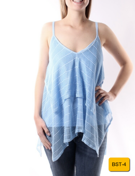 Calvin Klein New M Women's Glacier Blue Layered Tank Handkerchief Hem Blouse NWT