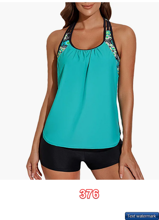 Aleumdr Womens Strap Racerback Blouson Floral Padded Tankini Tops with Boyshort