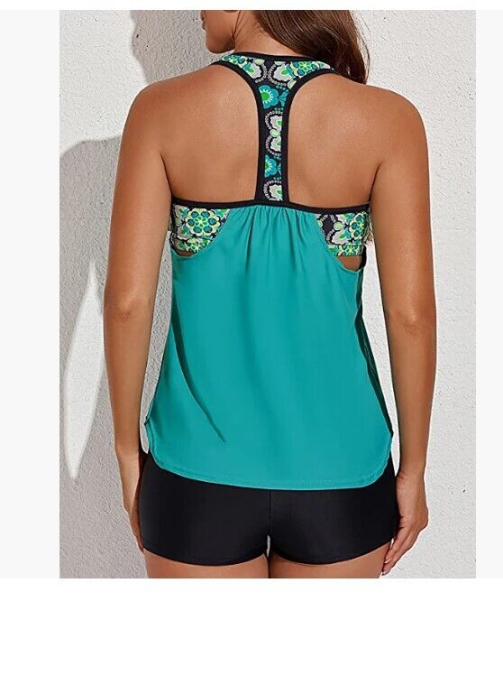 Aleumdr Womens Strap Racerback Blouson Floral Padded Tankini Tops with Boyshort