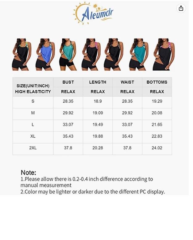 Aleumdr Womens Strap Racerback Blouson Floral Padded Tankini Tops with Boyshort