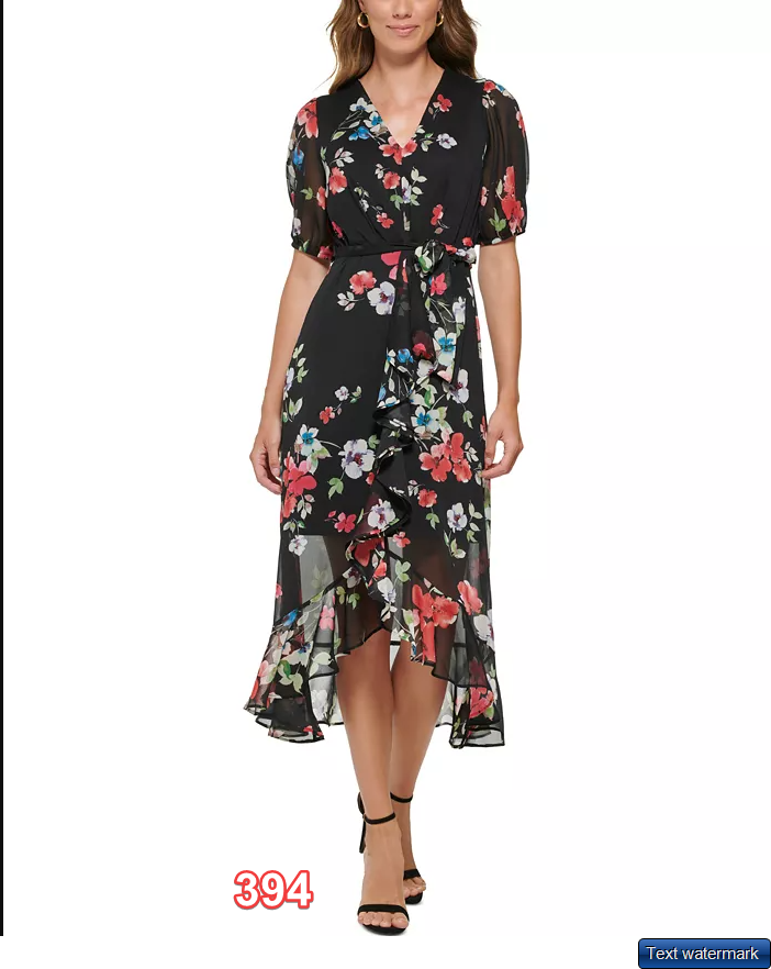 DKNY Floral-Print Ruffled Midi Dress Saffron Combo DKNY Women's Dress Sz8