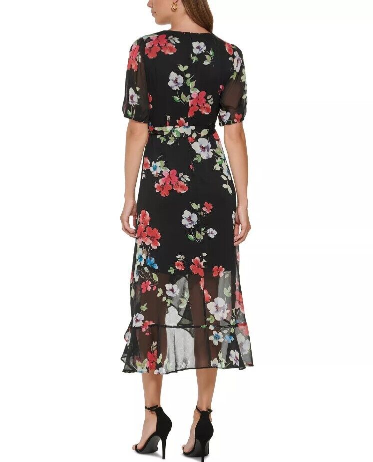 DKNY Floral-Print Ruffled Midi Dress Saffron Combo DKNY Women's Dress Sz8