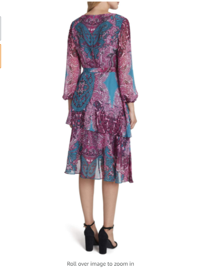 Tahari ASL Women's Long Puff Sleeve Print Surplus Dress, Aster Teal Paisley, 12
