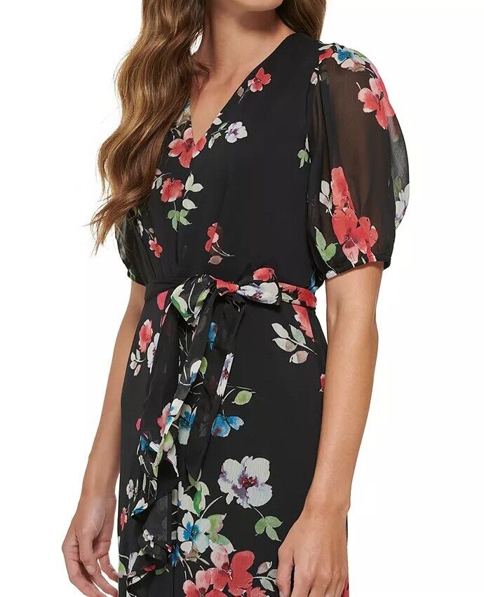 DKNY Floral-Print Ruffled Midi Dress Saffron Combo DKNY Women's Dress Sz8