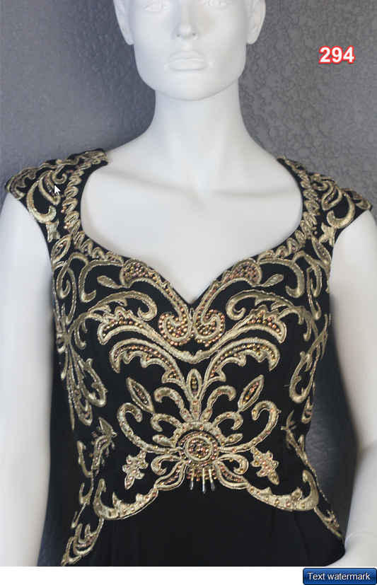 Amelia Couture Brial Evening Gown Black and Gold Embroidered Dress size 14