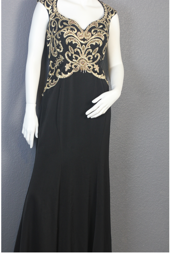 Amelia Couture Brial Evening Gown Black and Gold Embroidered Dress size 14
