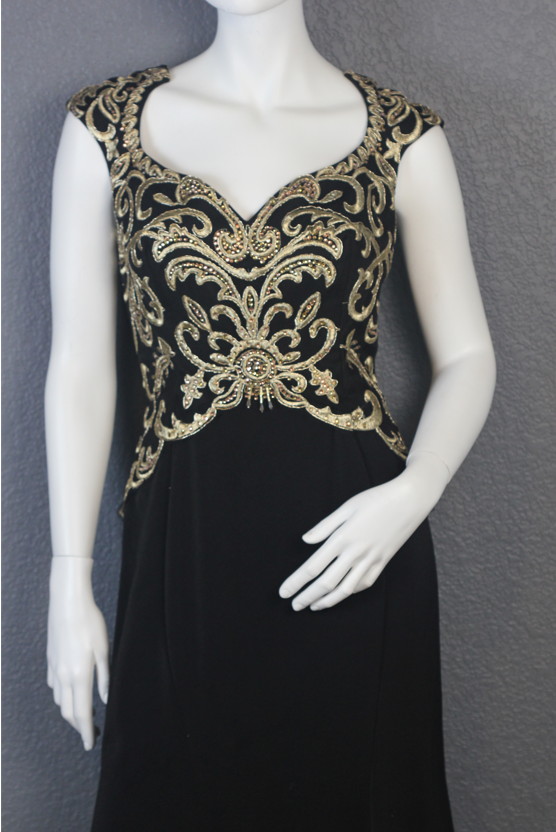 Amelia Couture Brial Evening Gown Black and Gold Embroidered Dress size 14