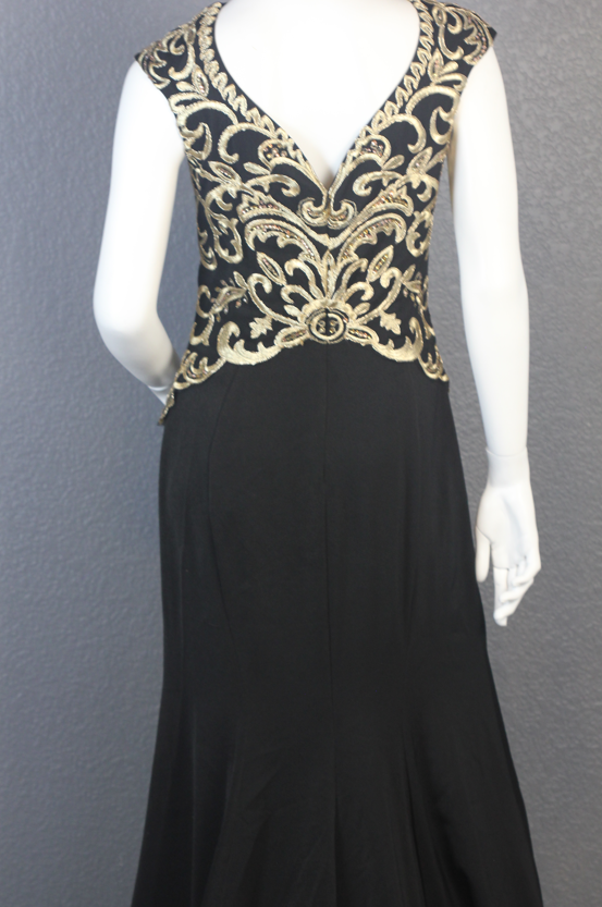 Amelia Couture Brial Evening Gown Black and Gold Embroidered Dress size 14