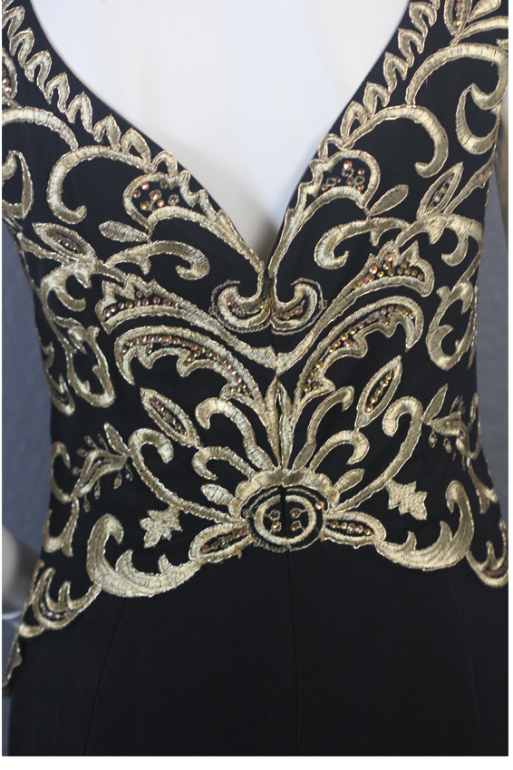 Amelia Couture Brial Evening Gown Black and Gold Embroidered Dress size 14