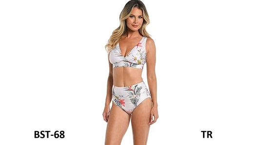 24th & Ocean Women's Standard Surplice Bra Bikini Swimsuit Top, Multi Tahiti, S
