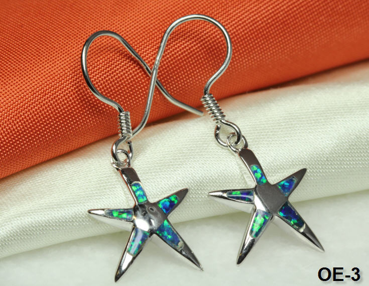 BEAUTIFUL STAR EARRINGS~STERLING SILVER 925~BEAUTIFUL OPAL INLAY~OE-3~MAXXW