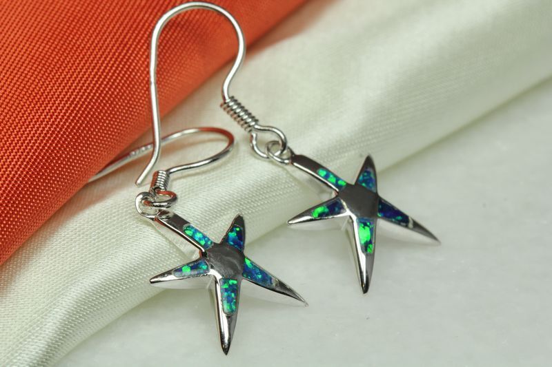 BEAUTIFUL STAR EARRINGS~STERLING SILVER 925~BEAUTIFUL OPAL INLAY~OE-3~MAXXW