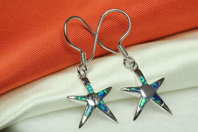 BEAUTIFUL STAR EARRINGS~STERLING SILVER 925~BEAUTIFUL OPAL INLAY~OE-3~MAXXW