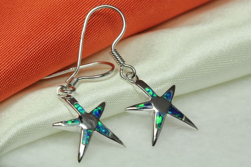 BEAUTIFUL STAR EARRINGS~STERLING SILVER 925~BEAUTIFUL OPAL INLAY~OE-3~MAXXW