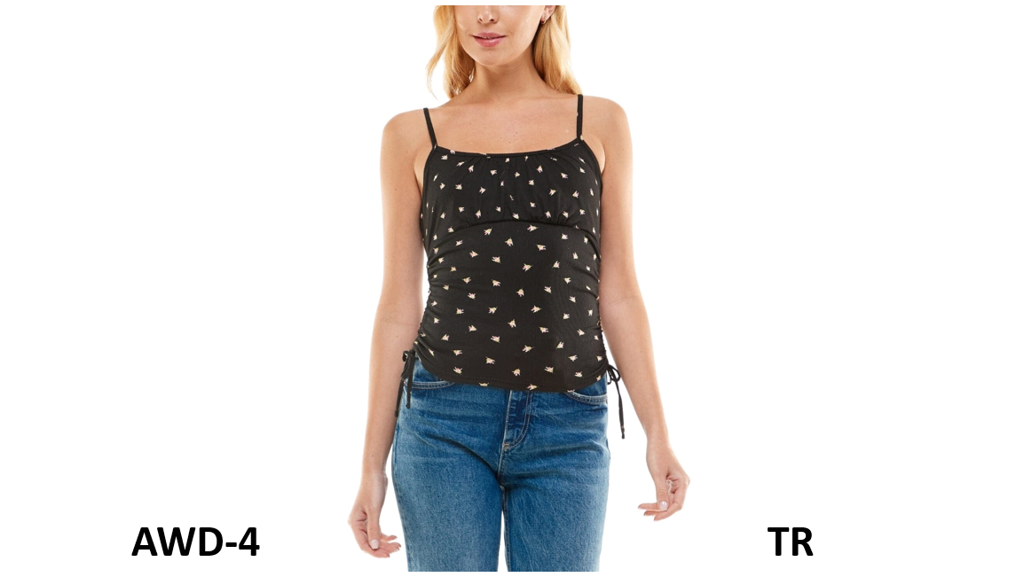 ULTRA FLIRT Women's Emma Printed Ruched Junior's Tank Top, Black, Size X-Small