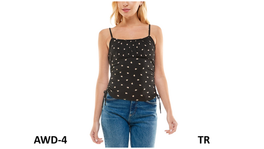 ULTRA FLIRT Women's Emma Printed Ruched Junior's Tank Top, Black, Size X-Small