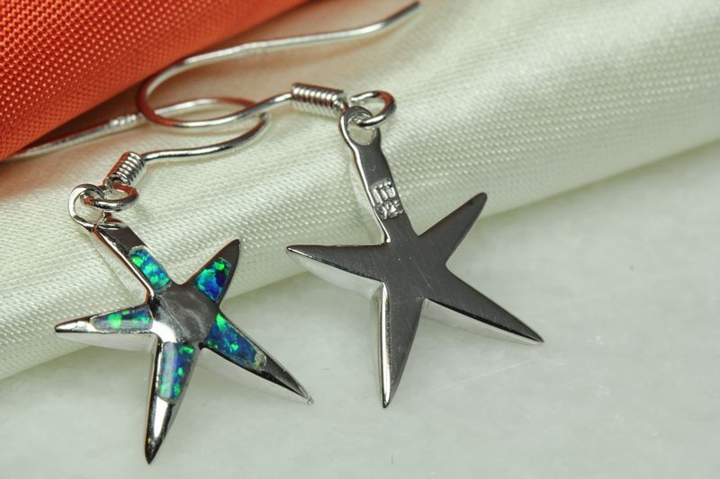 BEAUTIFUL STAR EARRINGS~STERLING SILVER 925~BEAUTIFUL OPAL INLAY~OE-3~MAXXW