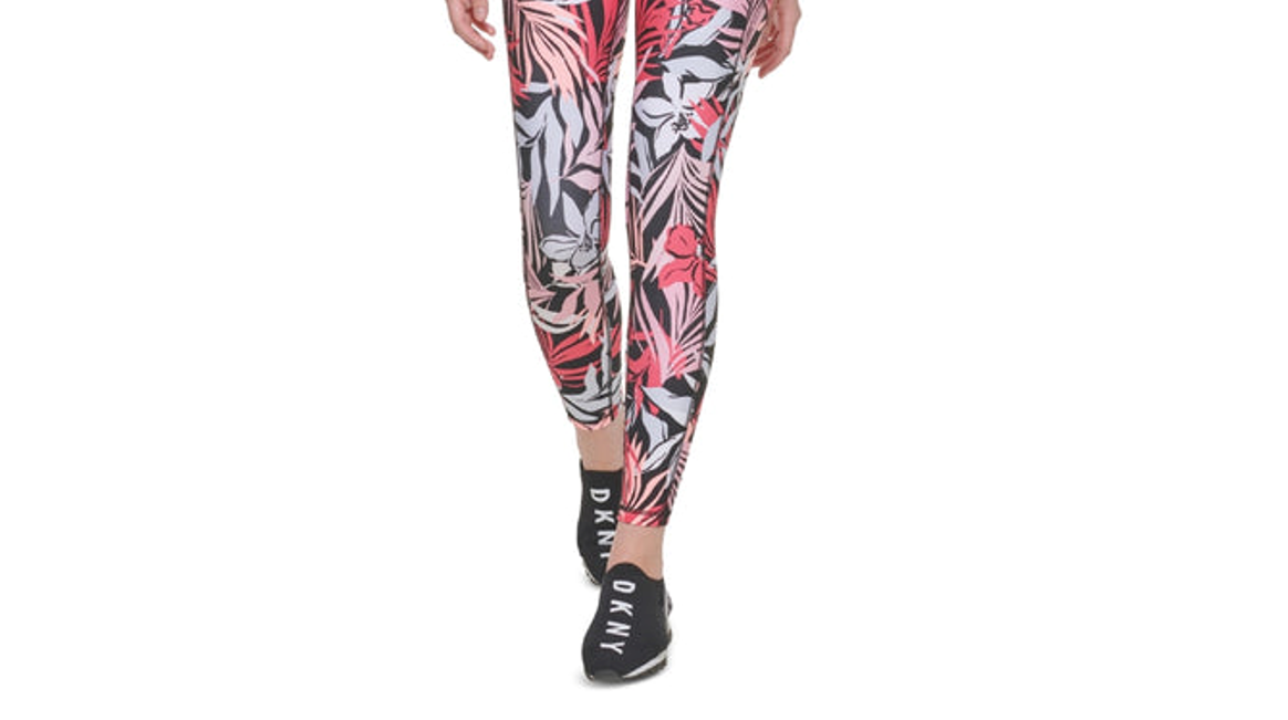 DKNY Women's Printed High Waist 7/8 Leggings Pant, Pink Multi, Size Small