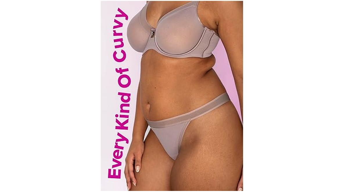 Curvy Couture Women's Sheer Mesh High Cut Brief, Bark G String, Medium