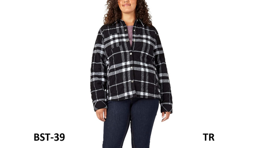 Dickies Women Size Quilted Flannel Shirt Jacket, Black White Plaid, X-Large Plus