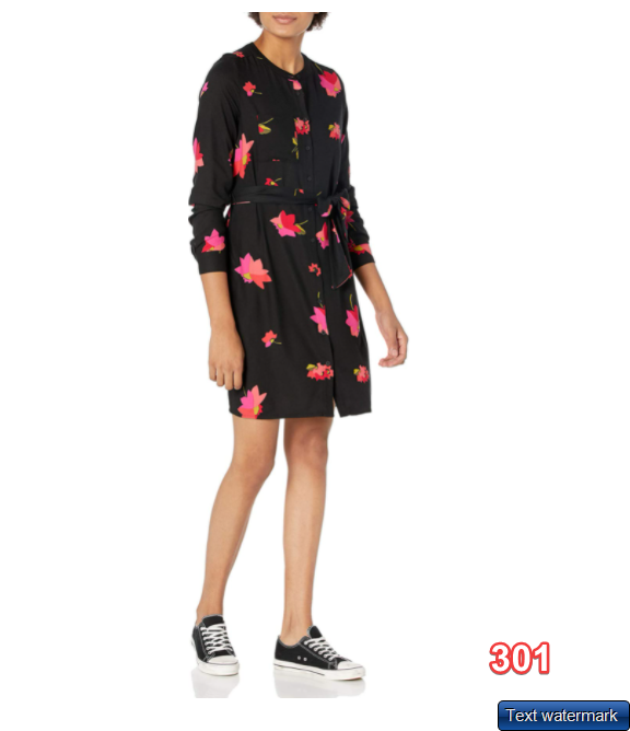 Amazon Essentials Women's Long-Sleeve Banded Collar Shirt Dress Pink/Black Small