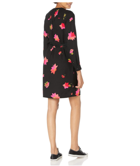 Amazon Essentials Women's Long-Sleeve Banded Collar Shirt Dress Pink/Black Small