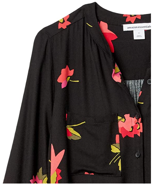 Amazon Essentials Women's Long-Sleeve Banded Collar Shirt Dress Pink/Black Small