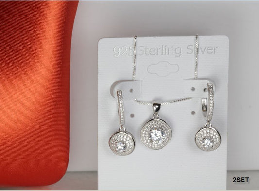 STUNNING ROUND EARRING AND NECKLACE JEWELRY SET- HYPOALLERGENIC STERLING SILVER