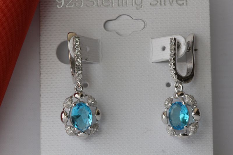 WOMENS LIGHT LONDON BLUE NICKEL FREE STERLING SILVER 925 NECKLACE & EARRINGS SET