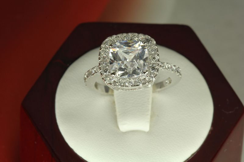 5.53 CT STERLING SILVER CUSHION CUT CZ VTG ANNIVERSARY ENGAGEMENT WEDDING RING