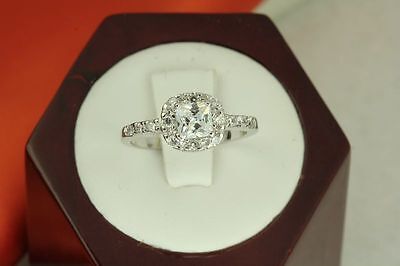 1.7 CT STERLING SILVER PRINCESS CZ ANNIVERSARY ENGAGEMENT WEDDING PAVE HALO RING