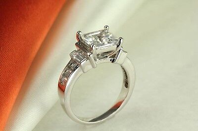 6.9 CARAT STERLING SILVER PRINCESS CZ ENGAGEMENT WEDDING RING ~5.7gm~ SR3 S5-9