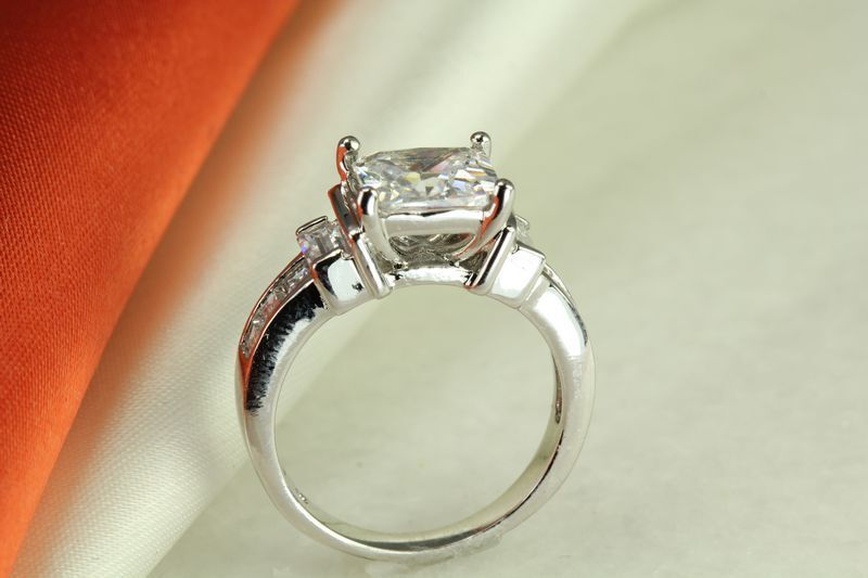 6.9 CARAT STERLING SILVER PRINCESS CZ ENGAGEMENT WEDDING RING ~5.7gm~ SR3 S5-9