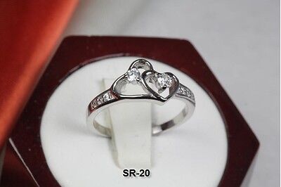 CUBIC ZIRCONIA DOUBLE HEART STERLING SILVER 925 PURITY PROMISE CZ RING SR20-MM