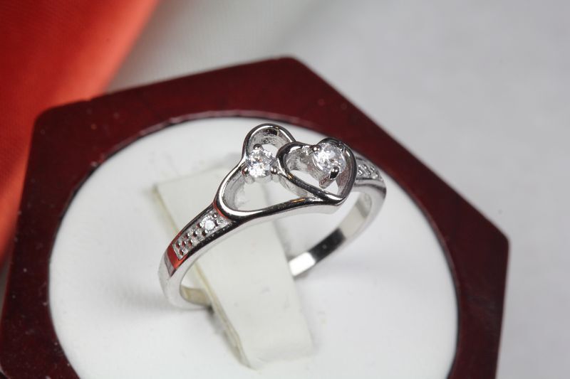 CUBIC ZIRCONIA DOUBLE HEART STERLING SILVER 925 PURITY PROMISE CZ RING SR20-MM