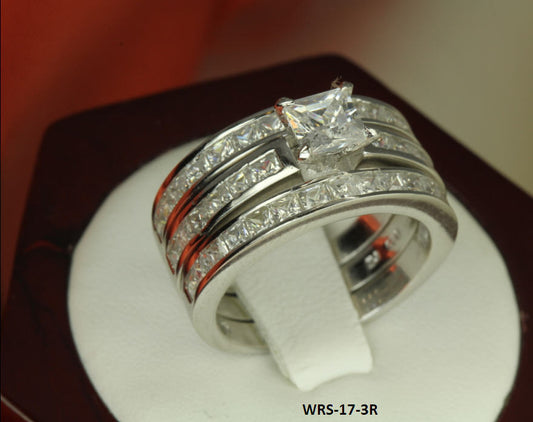 5.4 CT STERLING SILVER  PRINCESS CZ BRIDAL ENGAGEMENT WEDDING 3 RING SET ~W17-3A