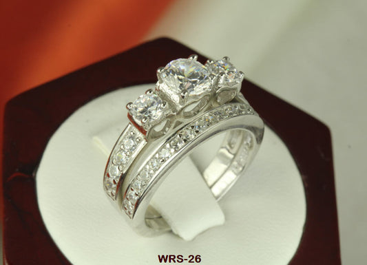 3.63 CT STERLING SILVER CZ 3 ROUND STONES BRIDAL ENGAGEMENT WEDDING RING SET