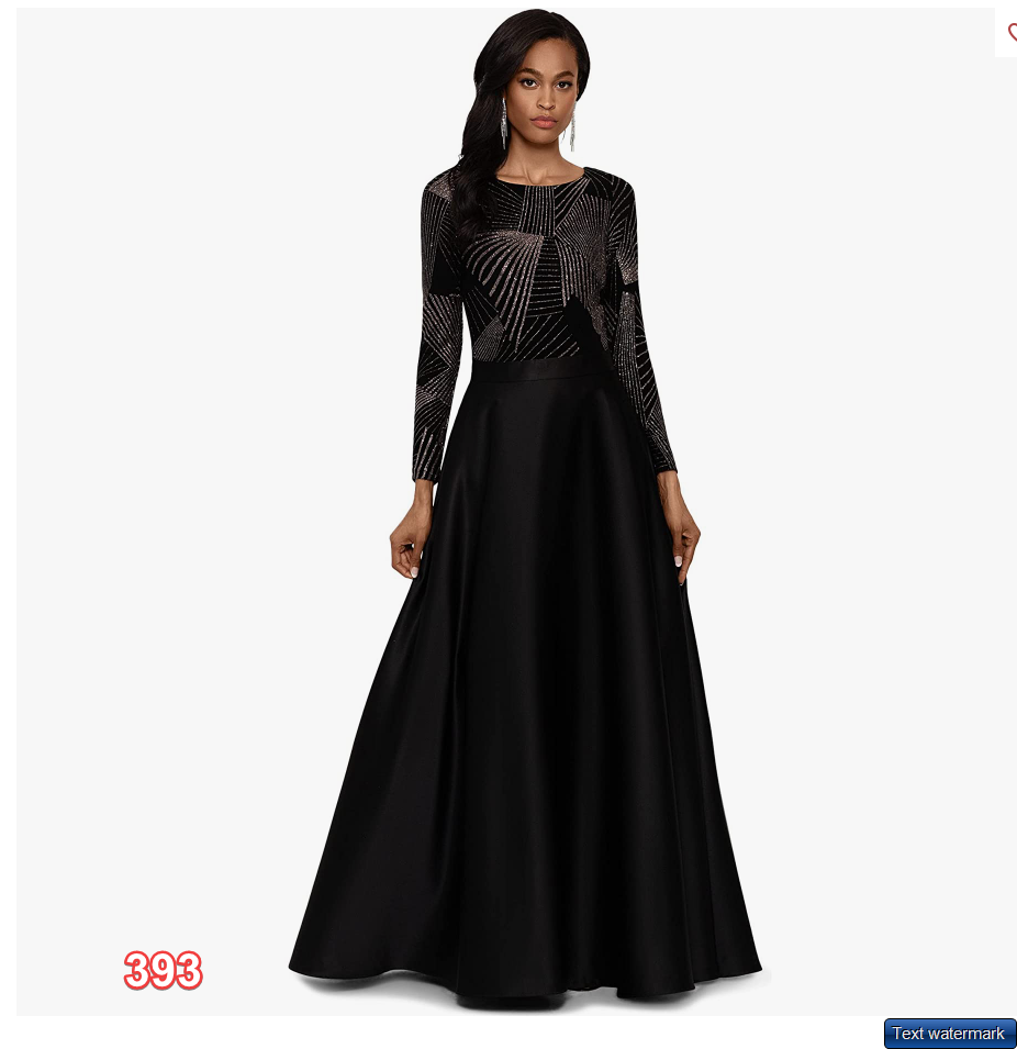 Betsy & Adam Long Sleeve Glitter Gianni Gown Black/Gold 10 Women's Long Dress